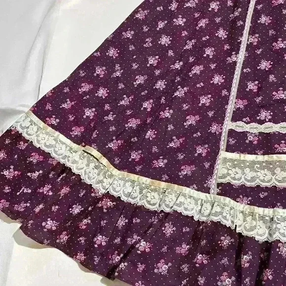 Vintage Gunne Sax 1970s Womens Floral Lace Prairie Calico Cottagecore Skirt 13 - Picture 15 of 16